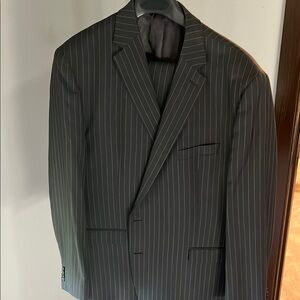 Austin Reed pinstripe charcoal 2 piece suit. 50L with 45 waist pants flat front